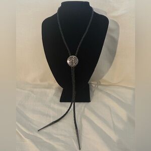 Native American Navajo Sterling Silver Stamped Domed Concho Style Bolo Tie